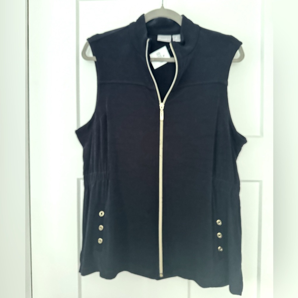 Travelers by Chicos Ink Sleeveless Top with Gold Zip